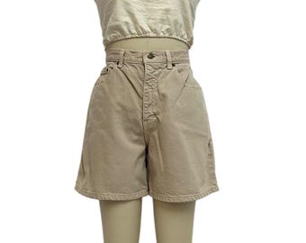 beige Jeans-Shorts 90er Jahre Vintage Minimalist neutrale lange Jeansshorts M