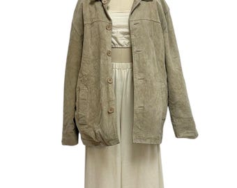 cappotto in pelle scamosciata neutra giacca in pelle con colletto abbottonato minimalista vintage anni '90 S