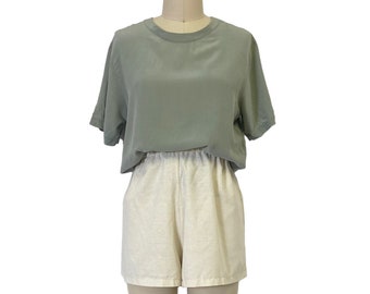 pistachio silk tee 90s vintage minimalist boxy oversized mint green shirt L