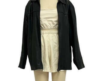 minimalist black leather y2k zip up jacket M