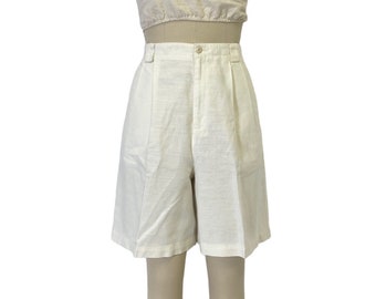 Pantalones cortos blancos largos de lino, estilo años 90, estilo minimalista vintage, para mujer, talla L