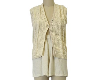 hand knit button up white sweater vest