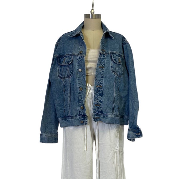 vintage classic denim jacket 90s minimalist thick stone wash jean coat L