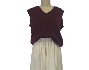 merlot wool knit sweater vest minimalist pull over sleeveless v neck sweater L