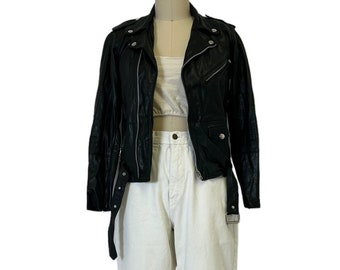 small black recycled leather moto jacket