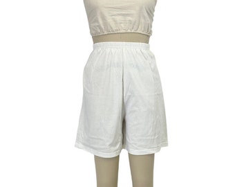pantalones cortos de algodón blanco pantalones cortos minimalistas de cintura alta de los años 90 M