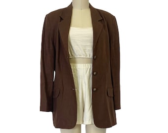 chocoladebruin linnen blazer minimalistisch vintage colbert M