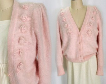 pink angora cardigan