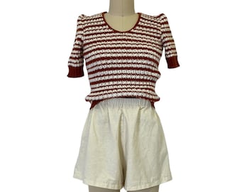 handgebreide gestreepte top jaren 80 vintage klein cropped trui-T-shirt S
