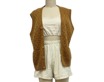 ochre hand knit softest wool button up sweater vest M