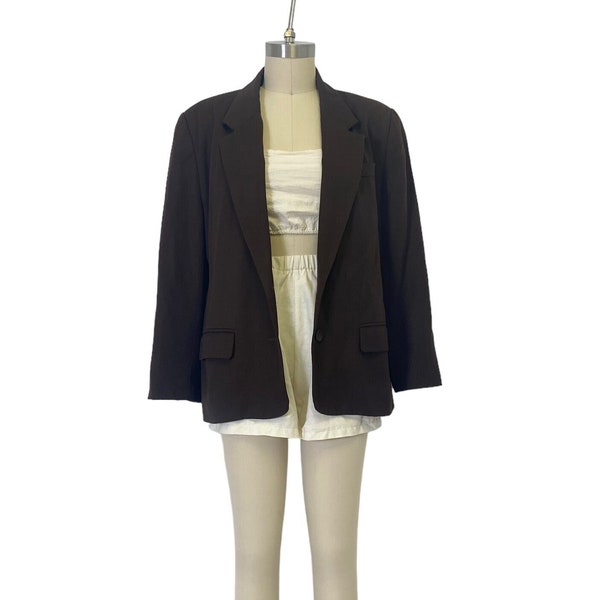 chocolate brown new wool blazer minimalist vintage relaxed fit neutral women’s suit jacket