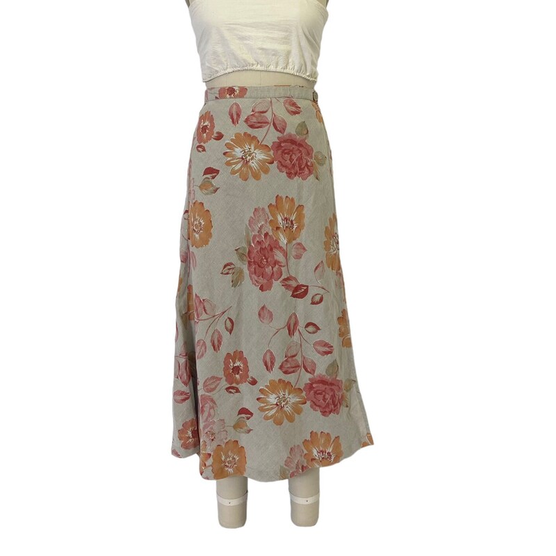 Long wrap skirt in cotton-linen with foliage embroidery 7535 main image 0