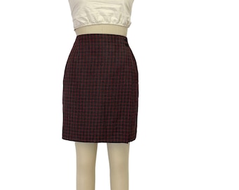 red plaid wool short wrap skirt y2k preppy grunge womens pencil skirt M