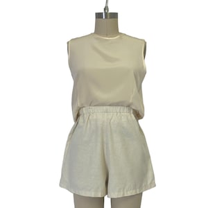 cream silk wide strap tank top 90s minimalist neutral sleeveless blouse M