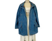long faded denim jacket 90s vintage cinched waist parka jean coat L