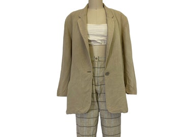 neutral beige washed silk blazer 90s minimalist vintage womens suit jacket M