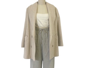 beige wool jacket minimalist neutral boho pea coat M