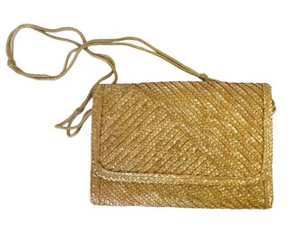 woven straw purse 70s neutral boho crossbody basket bag