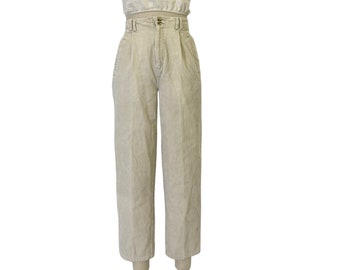 white cotton corduroy trousers vintage high waist curvy fit bootcut pants M