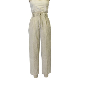 white cotton corduroy trousers vintage high waist curvy fit bootcut pants M