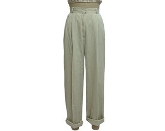 cream straight leg high waist pleated trousers M