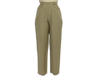 neutral linen trousers 90s minimalist vintage Esprit high waist bootcut pants M