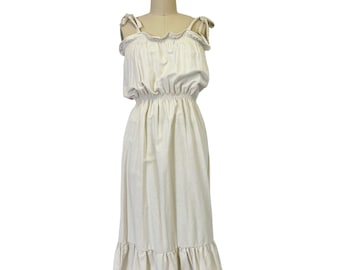 Vestido de seda fruncido, estilo bohemio, hecho a mano, con tirantes anudados, estilo años 70, vestido de verano con dobladillo con volantes