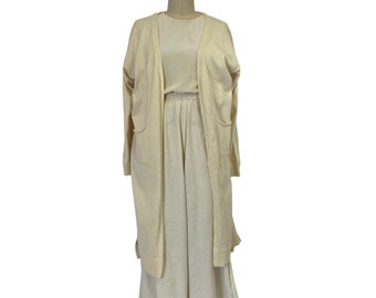 long wool open cardigan minimalist slouchy full length knit duster sweater M