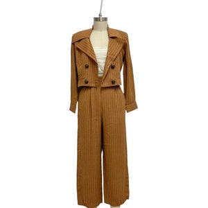 pin striped matching culottes and cropped blazer pantsuit