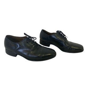 black leather Oxford tie shoes 80s minimalist lace up low heel loafers 8.5