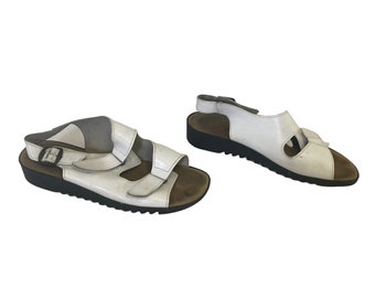 white leather fisherman sandals 90s orthopaedic cushioned sole sling back sandal 8.5