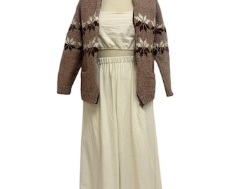 extra small Cowichan style sweater 80s vintage hand knit snowflake zip up cardigan XS