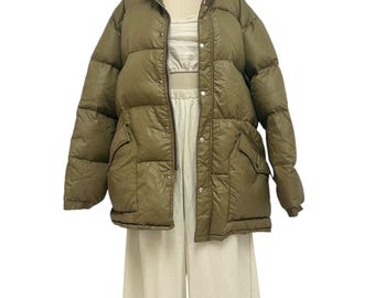 Abrigo acolchado de plumón color oliva vintage de los años 80 - Rice Sportswear L/XL