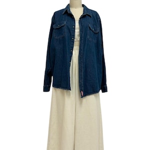 Indigo denimskjorta med knappar, minimalistisk vintage Wrangler oxfordjeansskjorta L