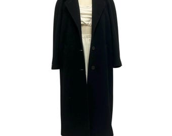 Abrigo largo de lana negro minimalista vintage de los años 90 Jones New York chaqueta larga y holgada M