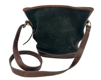 Suède en leren crossbody bucket-tas jaren 90 vintage minimalistische tweekleurige boho leren portemonnee