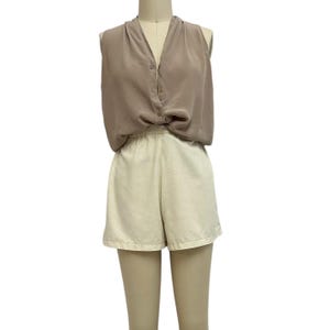 mocha silk button down tank minimalist neutral sleeveless blouse S