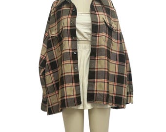 Vintage 70s Plaid Wool Shirt Jacket: Retro Lumberjack Shacket Men's L