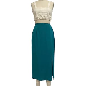 emerald silk maxi skirt vintage minimalist long side slit midi skirt M