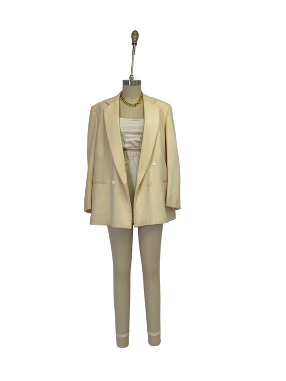 cream wool blazer womens vintage relaxed fit pale 