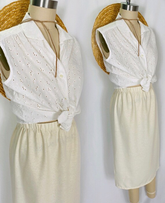 white eyelet cotton sleeveless blouse 70s minimali