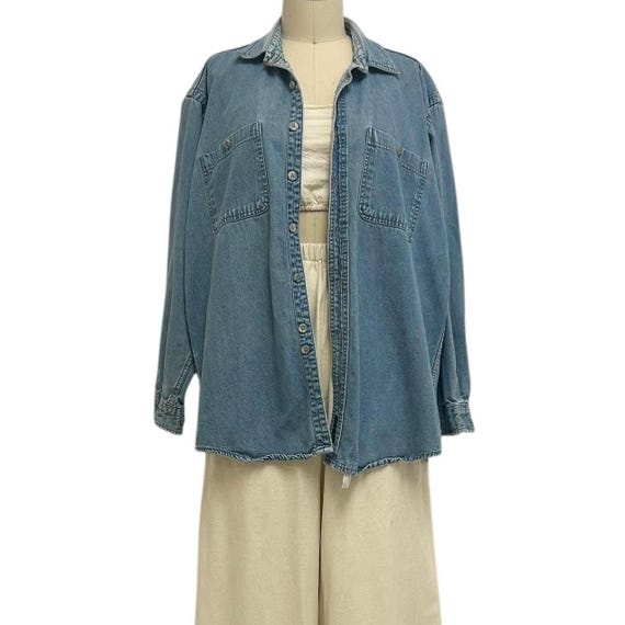 thick denim shirt jacket 90s vintage button up faded jean oxford M