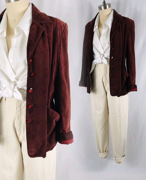 Brown suede blazer 70s boho fitted brown leather j