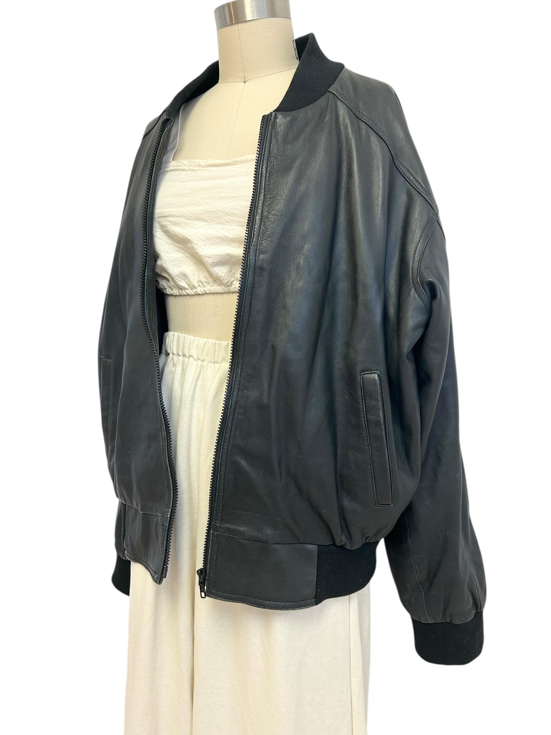 Vintage GAP 90s Leather Jacket Men's XL Black Moto Full Zip