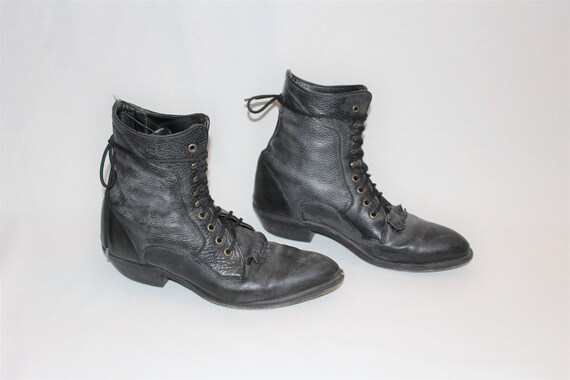 cuir noir roper bottes unisexe pointu orteil détresse dentelle taille de botte roper 11 cuir cuir cuir noir roper bottes unisexe pointu orteil détresse dentelle taille de botte roper 11 c263c5