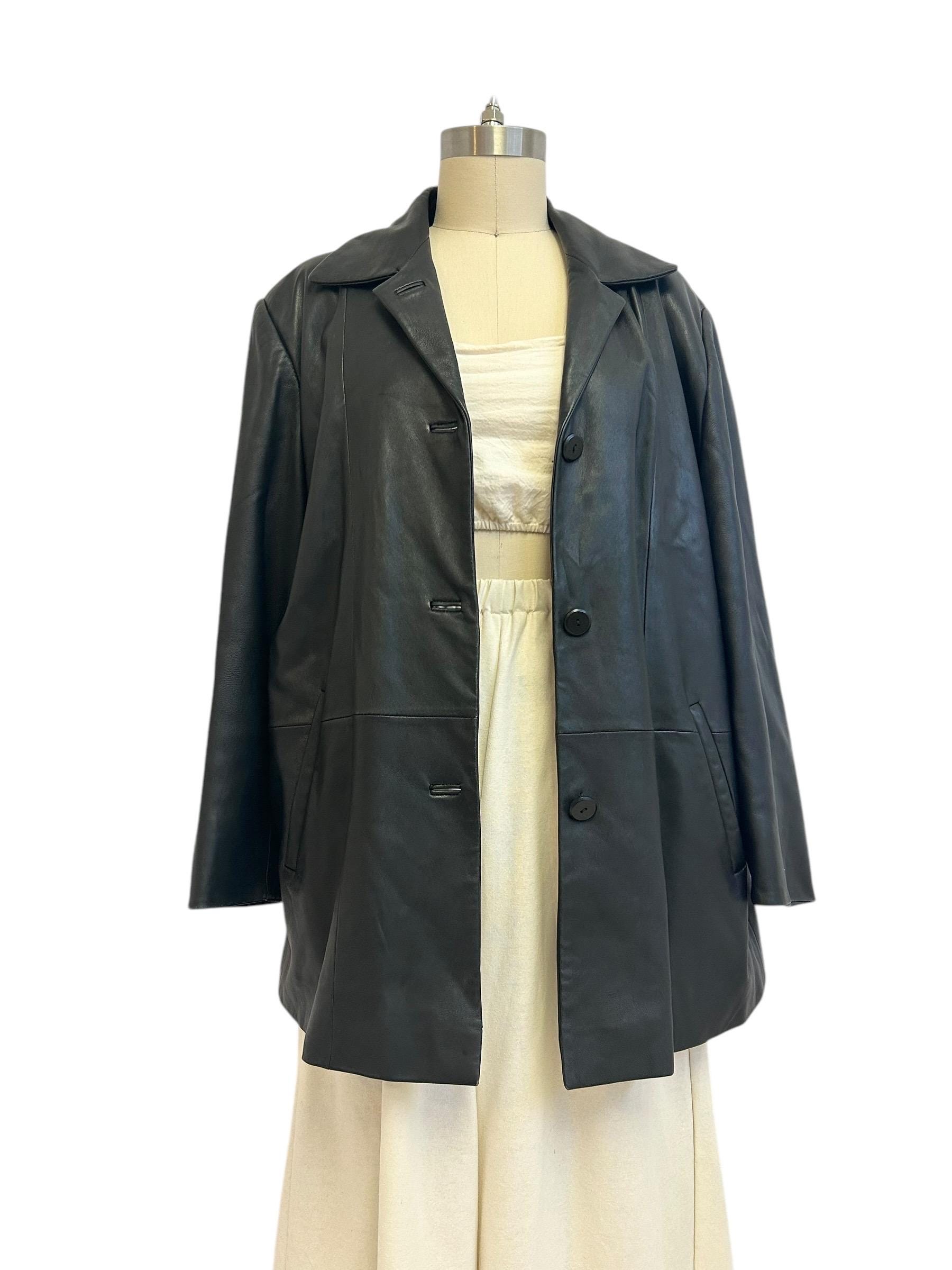Basic Black Leather Jacket 90s Vintage Minimalist Relaxed