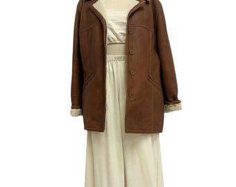 Abrigo vintage de piel de oveja, minimalista, de líneas sencillas, con botones, chaqueta de cuero para mujer, talla M