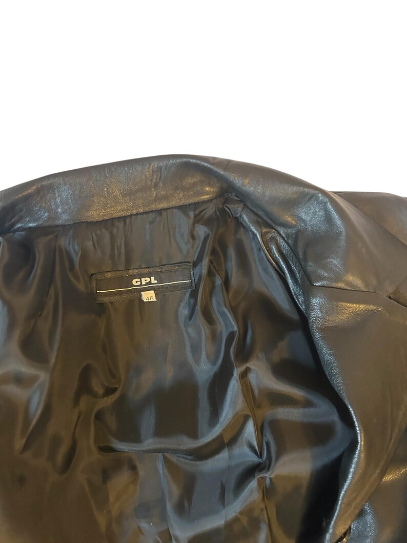Y2K streamlined long black leather jacket image 6