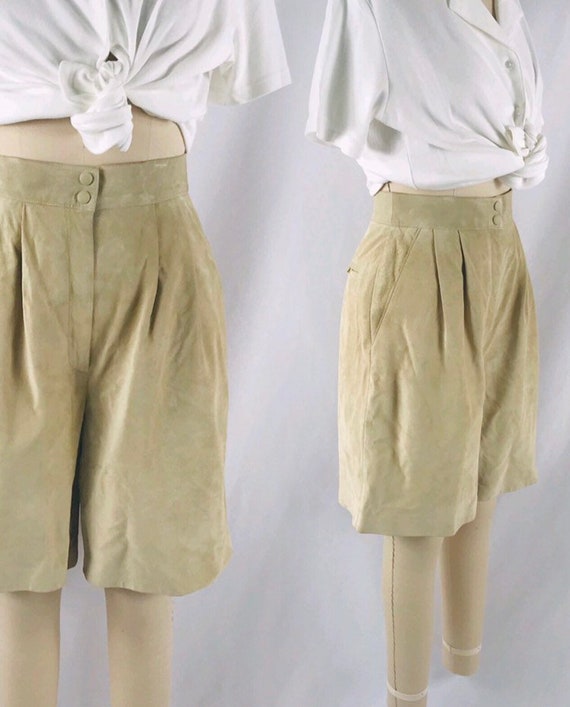 suede bermuda shorts 80s sage green leather high w