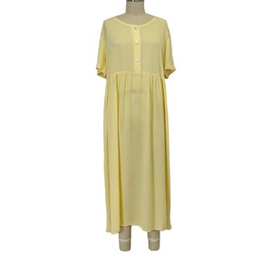 lemon yellow gauze maxi dress 90s minimalist tie back long dress XL